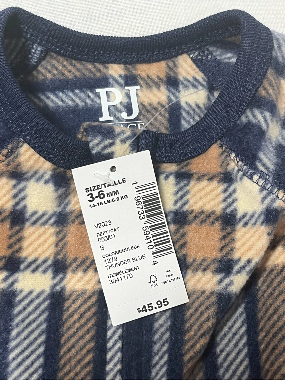 PJ Place Baby Fleece Footed Sleeper Plaid Blue Tan 3-6M NWT One Piece Pajamas